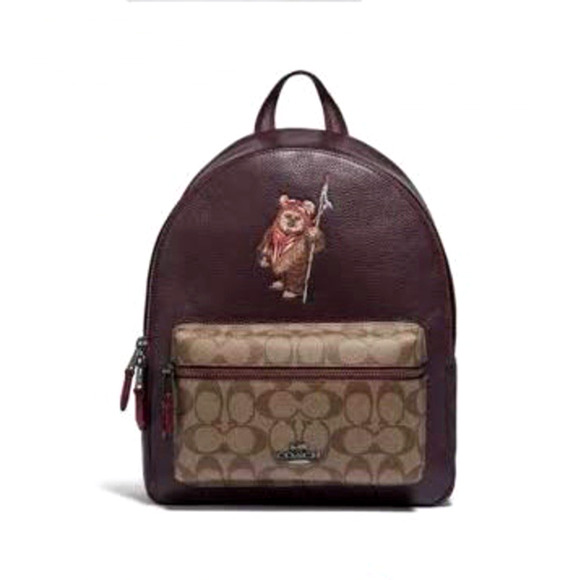 COACH Star Wars Ewok Medium Oxblood Brown Leather Canvas Charlie Backpack F88014